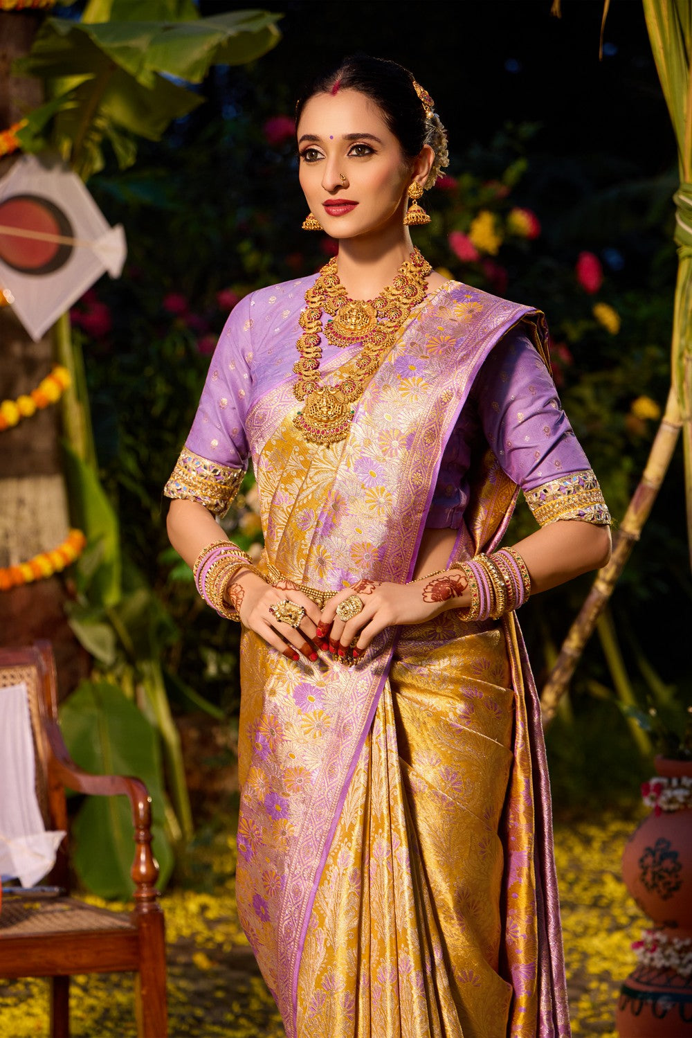 Image of Kanchipattu Mustard Yellow Tissue Brocade Saree